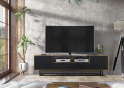 Rift Loft Tv Unit 200Cm Industrial Rustic & Black Matt Doors - Creative Furniture - thumbnail 2