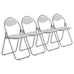 Harbour Housewares 4X Padded Folding Chairs - White/silver - Metal Frame Easy Store Portable Folding Seats