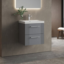 Balterley Belvide Partial Fluted 2 Drawer Wall Hung Vanity Unit With 1 Tap Hole Thin-Edge Basin - 500mm - Satin Grey - thumbnail 6