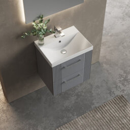 Balterley Belvide Partial Fluted 2 Drawer Wall Hung Vanity Unit With 1 Tap Hole Thin-Edge Basin - 500mm - Satin Grey - thumbnail 5
