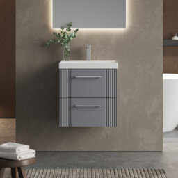 Balterley Belvide Partial Fluted 2 Drawer Wall Hung Vanity Unit With 1 Tap Hole Thin-Edge Basin - 500mm - Satin Grey - thumbnail 2
