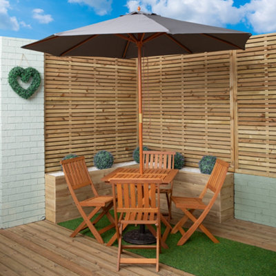Samuel Alexander Outdoor 4 Person Folding Square Wooden Garden Dining Table Chairs Grey Parasol And Base Set - image 1