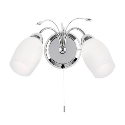 Luminosa Lighting Luminosa Meadow 2 Light Indoor Wall Light Chrome With White Glass, E14