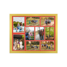 AK Frames 20X16 Gold Sleek Multi Photo Frame With Poppy Red Mount - Holds 9 Apertures (2X) 7X5, (7X) 6X4 Photos