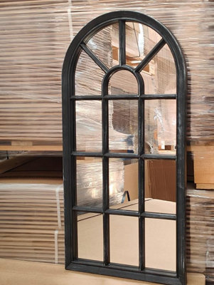 Biznest Window Style Wall Mirror Simply Stylish Decor Wall Window Mirror 69X 34Cm Black Rustic - image 1