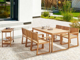 Beliani Garden Dining Set With Trolley 6 Seater Sassari Ii Certified Acacia Wood Light Brown - thumbnail 2
