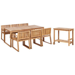 Beliani Garden Dining Set With Trolley 6 Seater Sassari Ii Certified Acacia Wood Light Brown - thumbnail 1