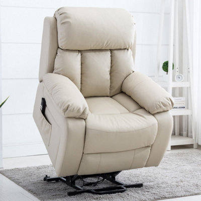 More4Homes Chester Dual Motor Electric Rise Recliner Bonded Leather Armchair Electric Lift Riser Chair (Cream) - image 1