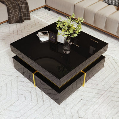 Btm Coffee Table High Gloss Living Room Table Side Table With Drawers Gold Accents Storage Table - image 1
