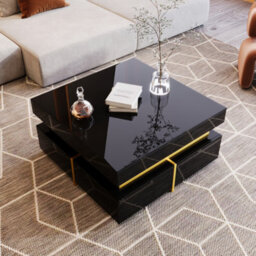 Btm Coffee Table High Gloss Living Room Table Side Table With Drawers Gold Accents Storage Table - thumbnail 8