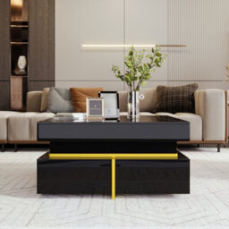 Btm Coffee Table High Gloss Living Room Table Side Table With Drawers Gold Accents Storage Table - thumbnail 6