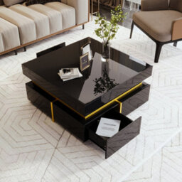 Btm Coffee Table High Gloss Living Room Table Side Table With Drawers Gold Accents Storage Table - thumbnail 4