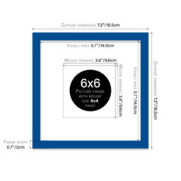 "6X6"" Blue Picture Frame - 6X6"" Square Frame With 4X4"" Mount For 6X6""/4X4"" Pictures Art Deco Style Room Decor, 1 Pack" - thumbnail 2
