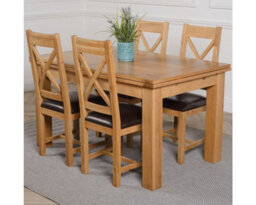 That's Furniture Richmond 140Cm - 220Cm Oak Extending Dining Table And 4 Chairs Dining Set With Berkeley Brown Leather Chairs - thumbnail 1