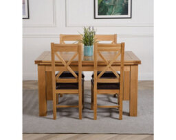 That's Furniture Richmond 140Cm - 220Cm Oak Extending Dining Table And 4 Chairs Dining Set With Berkeley Brown Leather Chairs - thumbnail 2