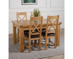 That's Furniture Richmond 140Cm - 220Cm Oak Extending Dining Table And 4 Chairs Dining Set With Berkeley Brown Leather Chairs - thumbnail 3