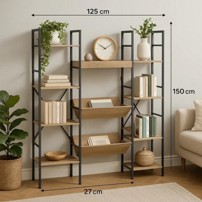 Celino 4 Tier Bookshelf Large Bookcase Storage Shelving Display Unit With 11 Open Metal Shelves Living Room Furniture 125X27X150Cm - image 1