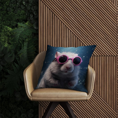 Warren Reed Designer Splashart Doormouse With Pink Glasses Outdoor Cushion 60Cm X 60Cm