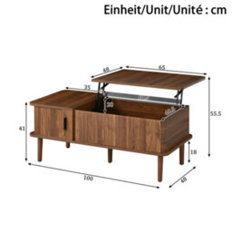Btm Modern Retro Coffee Table With Lift Top Walnut Finish Sliding Door Vertical Fluting Wooden Legs Living Room Table - thumbnail 8