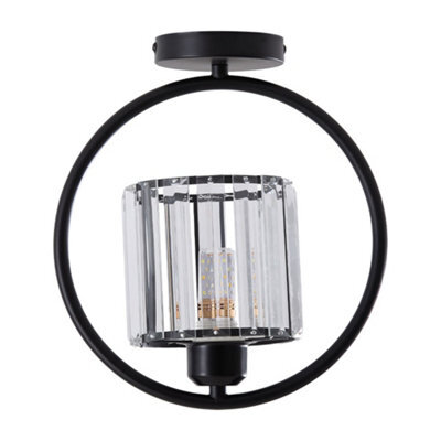 Living And Home E27 Semi Flush Mount Ceiling Light With Crystal Shade, 20W - image 1