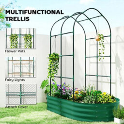 5X3X6Ft Green Galvanized Raised Garden Bed With Trellis - thumbnail 4