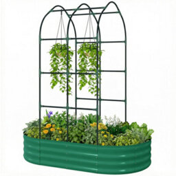 5X3X6Ft Green Galvanized Raised Garden Bed With Trellis - thumbnail 5