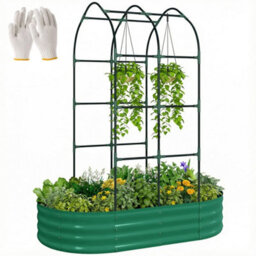 5X3X6Ft Green Galvanized Raised Garden Bed With Trellis