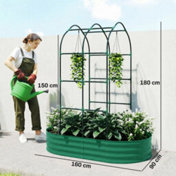 5X3X6Ft Green Galvanized Raised Garden Bed With Trellis - thumbnail 2