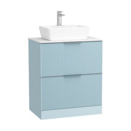 Royal Bathrooms Evora 700mm Powder Blue Fluted Floor Standing Vanity Unit 2 Drawer With Carrara White Undrilled Worktop - thumbnail 4
