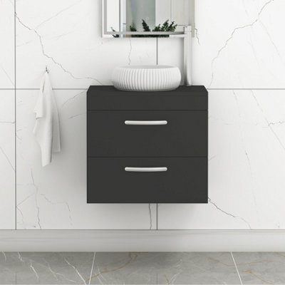 Royal Bathrooms Turin 800mm Wall Mounted Bathroom Vanity Unit With Sink 2 Drawer Matt Black & Milan Countertop Basin - image 1