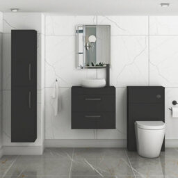 Royal Bathrooms Turin 800mm Wall Mounted Bathroom Vanity Unit With Sink 2 Drawer Matt Black & Milan Countertop Basin - thumbnail 3