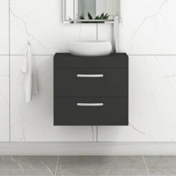 Royal Bathrooms Turin 800mm Wall Mounted Bathroom Vanity Unit With Sink 2 Drawer Matt Black & Milan Countertop Basin - thumbnail 1