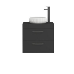 Royal Bathrooms Turin 800mm Wall Mounted Bathroom Vanity Unit With Sink 2 Drawer Matt Black & Milan Countertop Basin - thumbnail 5