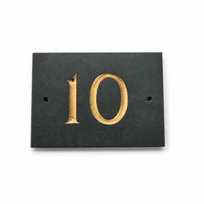Green Slate House Number 10 With Gold Infill 14 X 9Cm - image 1