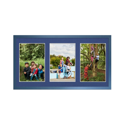 AK Frames 40X20Cm Navy Blue Sleek Multi Photo Frame With Blue Mount - Holds 3 Apertures (3X) 6X4 Photos - image 1