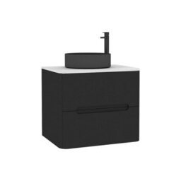 Royal Bathrooms Venice 600mm Matt Nocturne Black Wall Mounted Bathroom Countertop Vanity Unit 2 Drawer With Art Round Basin - thumbnail 7