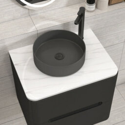 Royal Bathrooms Venice 600mm Matt Nocturne Black Wall Mounted Bathroom Countertop Vanity Unit 2 Drawer With Art Round Basin - thumbnail 6
