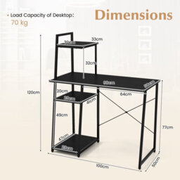 Costway Home Office Desk Computer Desk Pc Laptop Table W/ Bookshelf & Host Stand - thumbnail 2