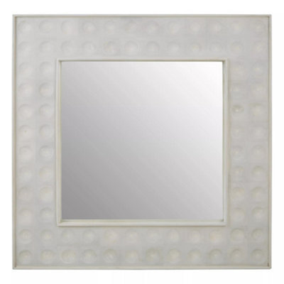 Orsina White Square Wall Mirror, Weathered Mango Wood Frame With Dimpled Texture, Sustainable Accent Mirror - image 1