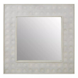 Orsina White Square Wall Mirror, Weathered Mango Wood Frame With Dimpled Texture, Sustainable Accent Mirror