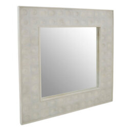 Orsina White Square Wall Mirror, Weathered Mango Wood Frame With Dimpled Texture, Sustainable Accent Mirror - thumbnail 4