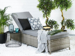 Beliani Sun Lounger With Cushion Turin Reclining Pe Rattan Grey - thumbnail 2