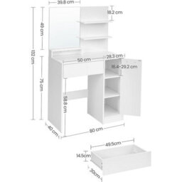 Songmics Dressing Table With Mirror, Storage Compartment, 1 Drawer, 2 Shelves, White Rdt119W01 - thumbnail 8