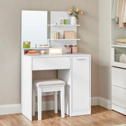 Songmics Dressing Table With Mirror, Storage Compartment, 1 Drawer, 2 Shelves, White Rdt119W01 - thumbnail 2