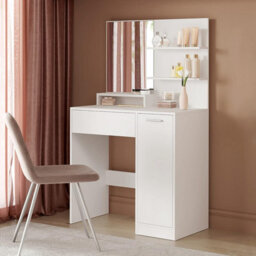 Songmics Dressing Table With Mirror, Storage Compartment, 1 Drawer, 2 Shelves, White Rdt119W01 - thumbnail 1