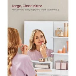 Songmics Dressing Table With Mirror, Storage Compartment, 1 Drawer, 2 Shelves, White Rdt119W01 - thumbnail 6