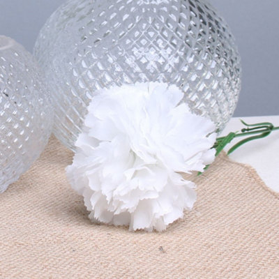 6 X White Artificial Silk Carnationd. Single Stems. Stem Length 48 Cm. Head Width 7 Cm. - image 1