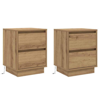 Berkfield Modern Bedside Cabinets With Led Lights 2 Pcs Artisan Oak 39X34.5X50 Cm - image 1