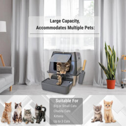 Igad Xxl Stainless Steel Cat Litter Box, High Sides, Non-Stick, Easy Clean, Odour Control, Removable Lid And Scoop, Grey - thumbnail 3