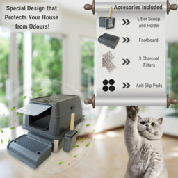 Igad Xxl Stainless Steel Cat Litter Box, High Sides, Non-Stick, Easy Clean, Odour Control, Removable Lid And Scoop, Grey - thumbnail 4
